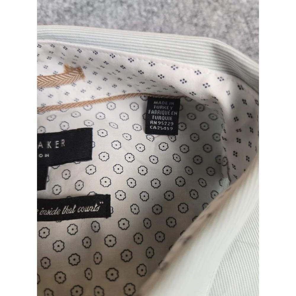 Ted Baker London Mens Size 3 M Short Sleeve Button Up Shirt Mint Green Striped